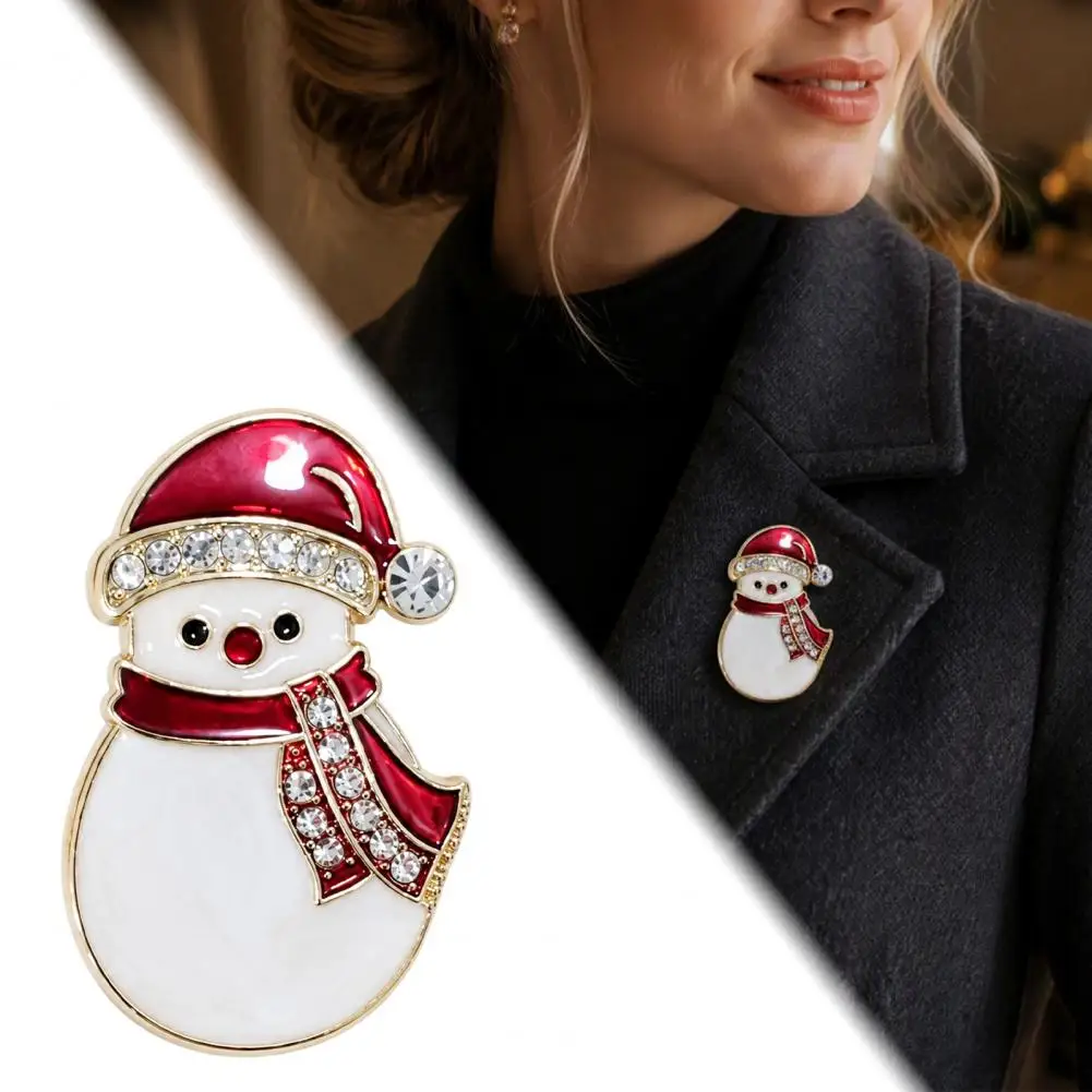 Christmas Snowman Brooch, Snowman Lapel Pin with Rhinestones for Sweaters Scarves Coats, Holiday Party Jewelry