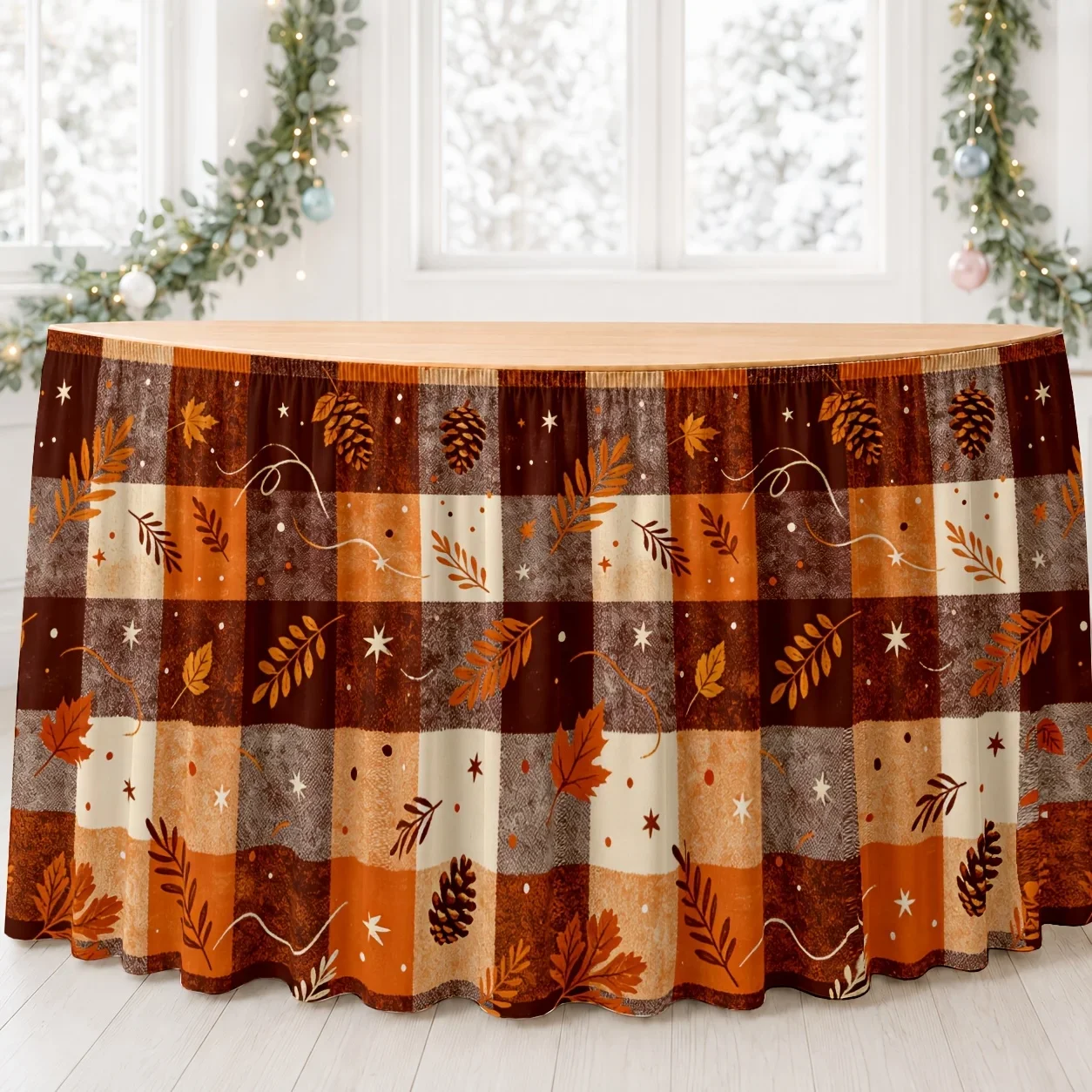 Autumn check pattern, featuring maple leaves, pinecones and stars, suitable for autumn parties and Thanksgiving celebrationsxzj