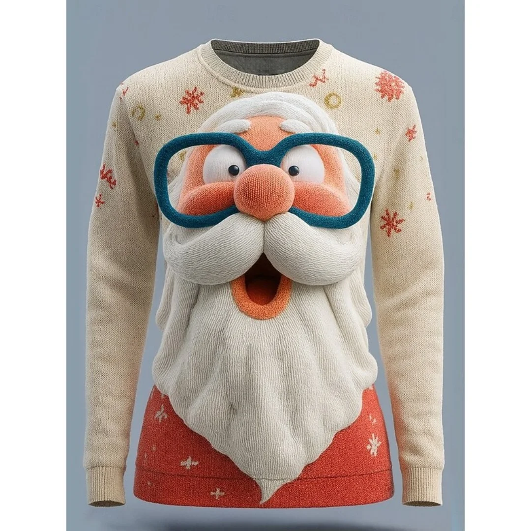 

Christmas Women's Vintage Santa 3D Print Long Sleeve Holiday Graphic Round Neck Festive Seasonal Tops Winter Casual Clothing