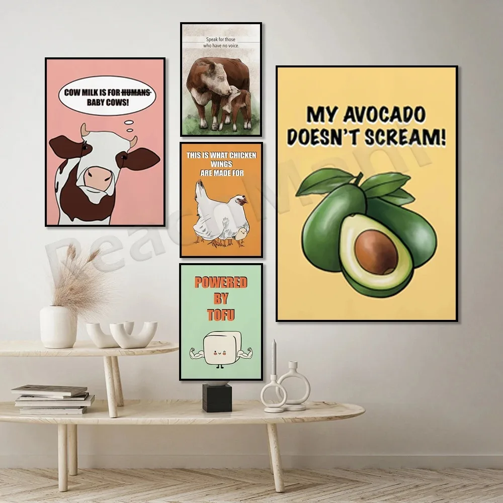 Vegan Art Avocado Drawing Tofu Art Calf Vegan Farm Animals Friends Are Not Food Be Kind To All Vegan Vegetarian Poster