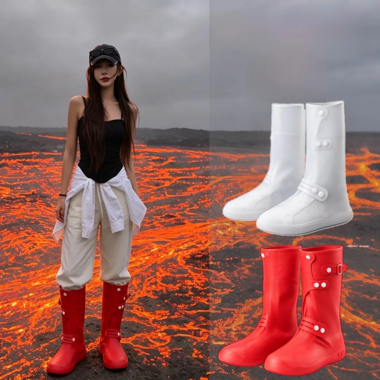 indonesian-volcano-travel-special-shoe-covers-outdoor-unisex-portable-rain-boots-anti-slip-high-tube-pvc-material-waterproof