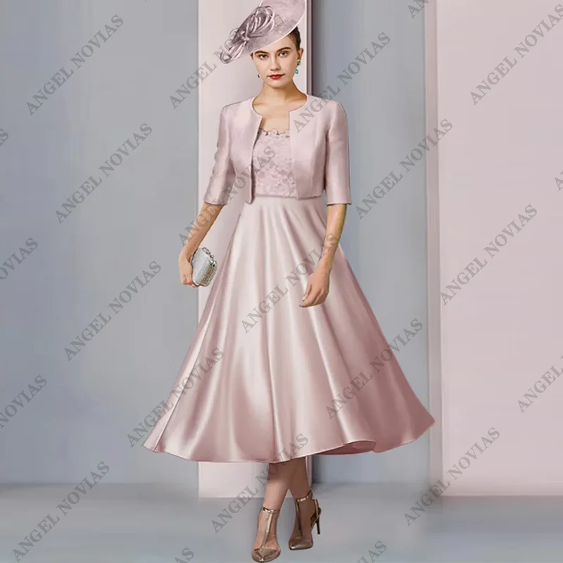 Customized Two Piece Tea Length A-Line Mother of the Bride Dress with Jacket Wedding Guest Elegant Vestidos De Festa