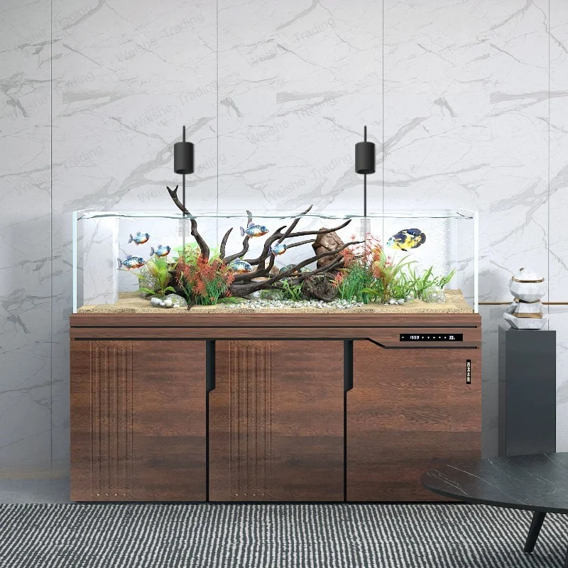 New Native Stream Aquarium: Large Ultra Clear Glass Fish Tank with Bottom Filter & Cabinet Eco Home Aquatic for Living Room JT40