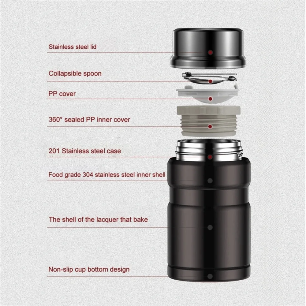 

Stainless Steel 750ml Thermal Food Jar Large Capacity Unbreakable Soup Jar with Spoon Insulated Food Container Winter