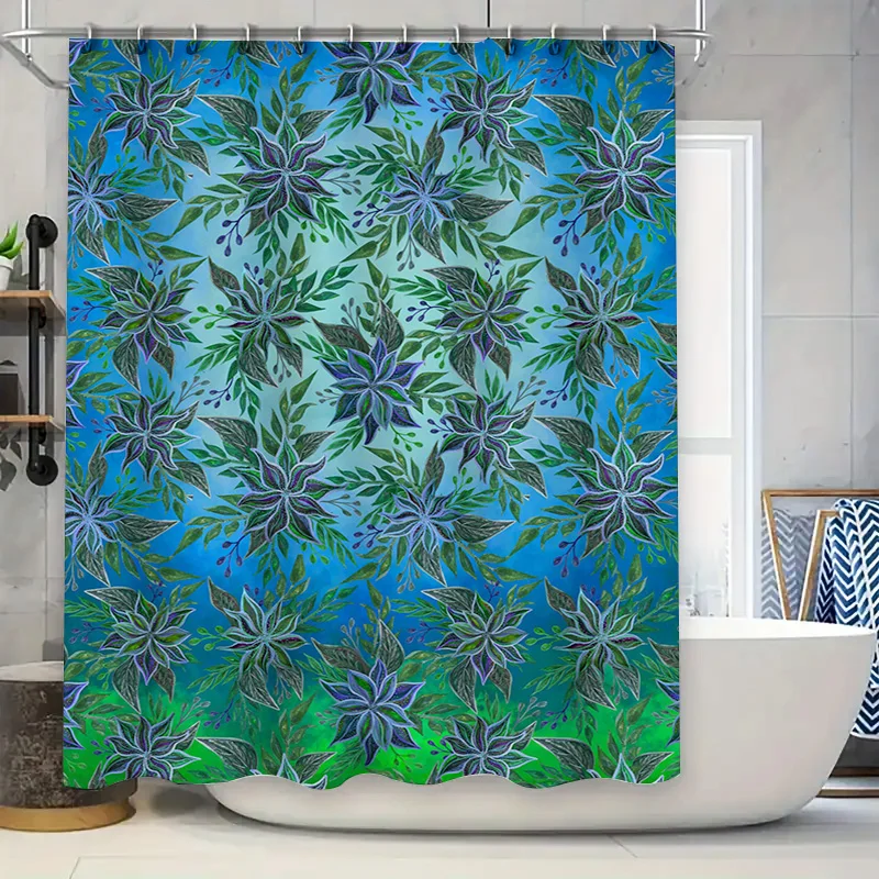 Vibrant Beach Shower Curtain Tropical Palm Tree Bird Print for Bath Decor in Pink Blue Green White Floral Design Waterproof Fabr
