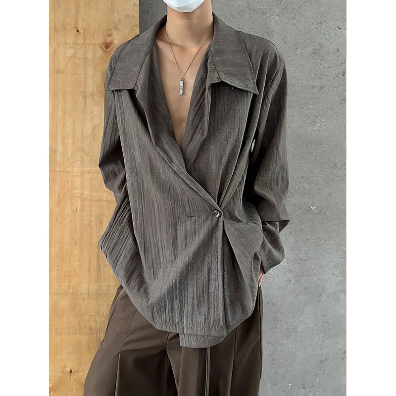 Irregular Shirt Vintage Neutral Wind Two Button Neck Shirt Top