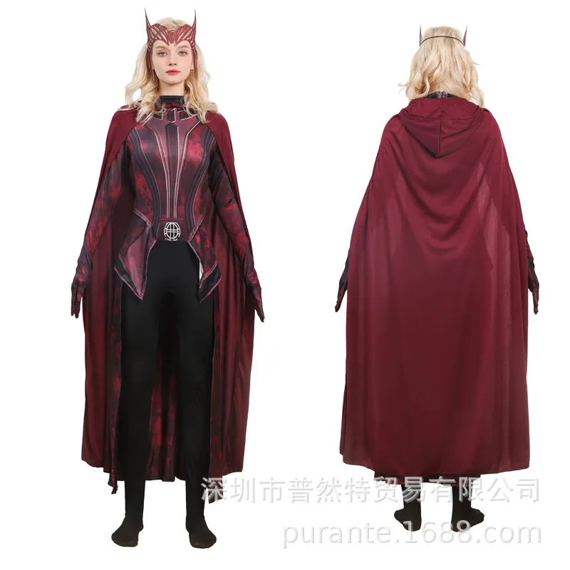 

Marvel Wandavision Scarlet Witch Cosplay Costume Tv Show Accurate Dress with Cape, Tiara & Gloves Halloween & Comic Con Outfit