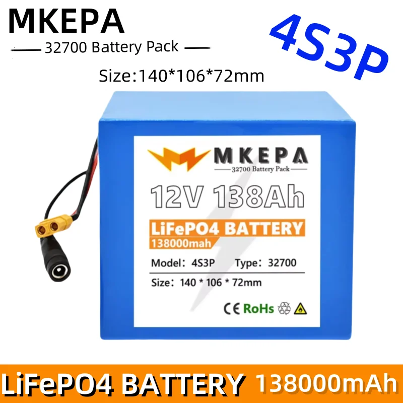 32700 Lifepo4 Battery 12V Battery Pack 138000mAh 4S3P Built-in 40A Balanced BMS for Electric Boat and Uninterrupted Power Supply