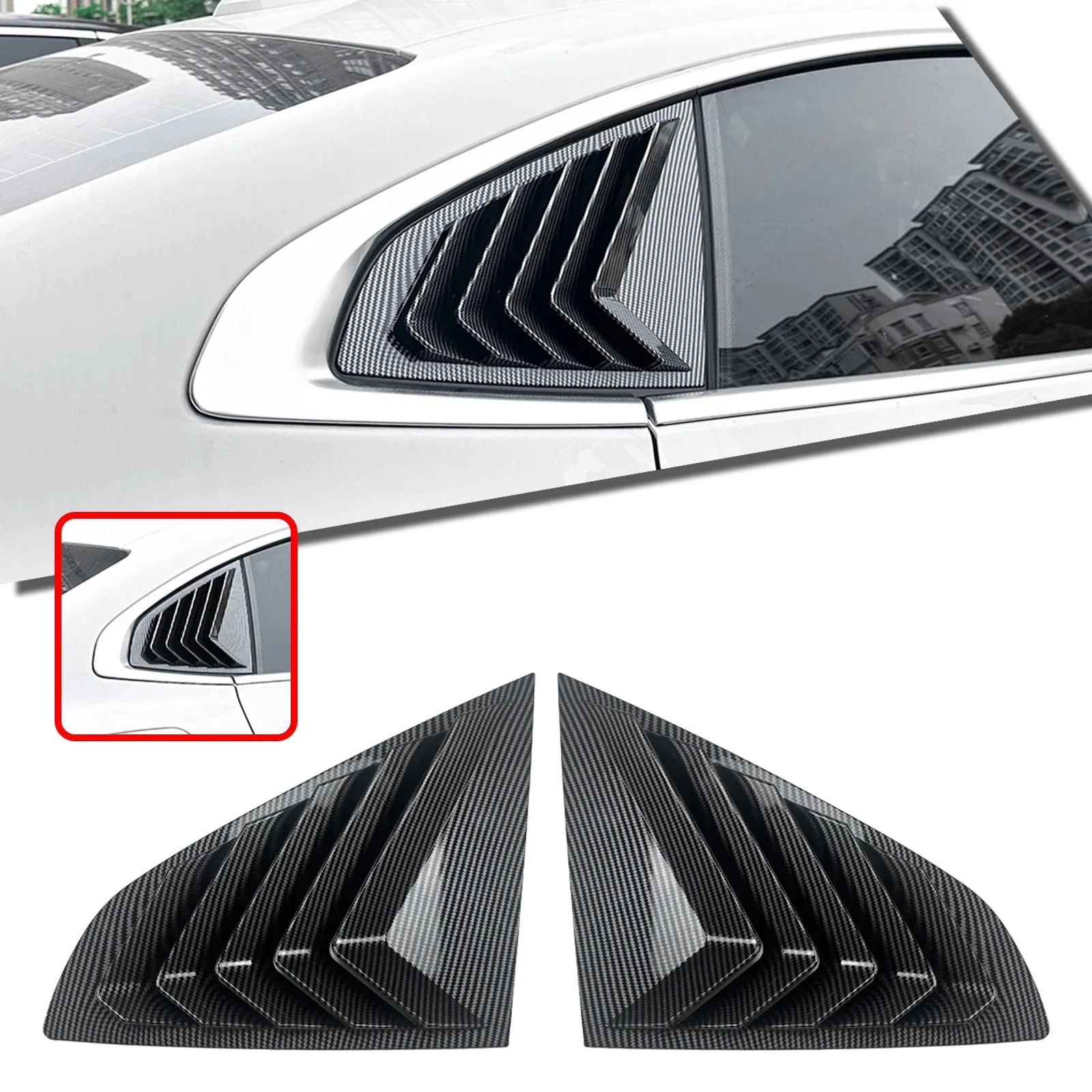 For BMW 2 Series F44 2020-2023 Rear Side Window Louver Shutter Trim Cover Carbon Fiber Look/Gloss Black Windshield Sun Shade