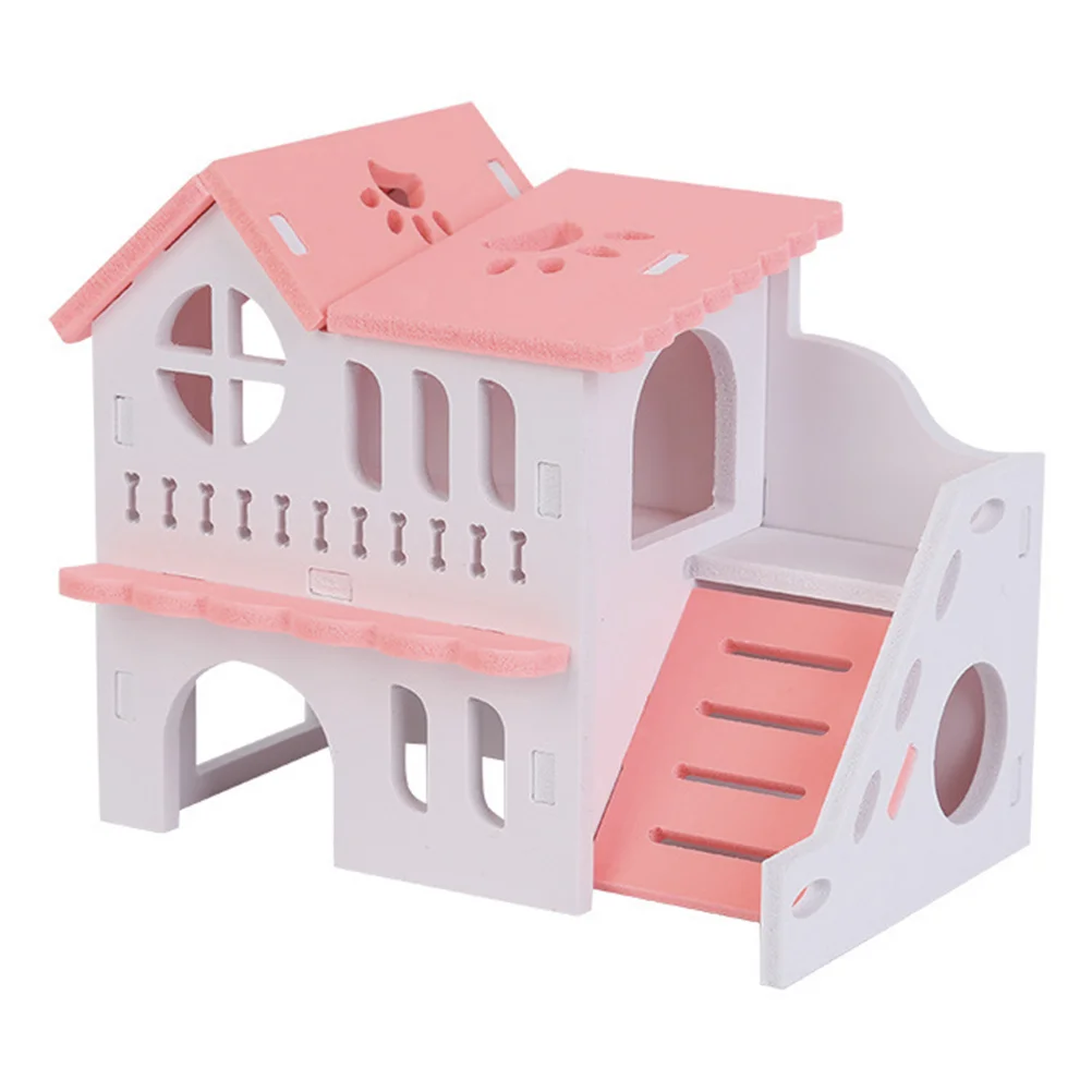 Double Storey Hamster Villa Playground Hut House Animal Spot Hideout Wooden Toy