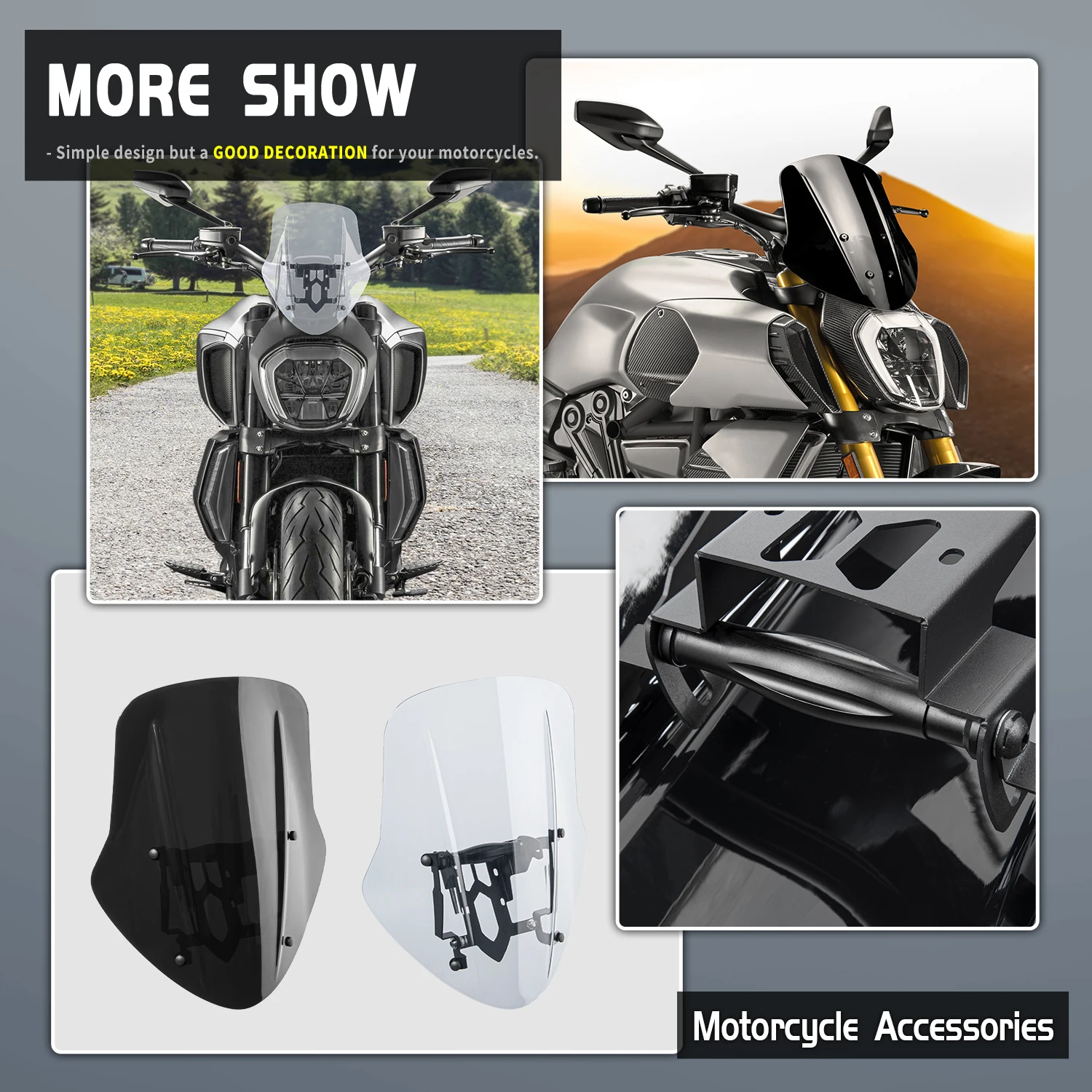 Motorcycle Accessories Windshield Wind Deflector With Mounting Bracket Windscreen For Ducati Diavel 1260 S 2019 2020 2021 2022 image 5