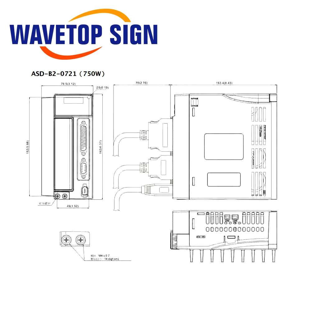 WaveTopSign Stock Delta B2 750W AC Servo Motor Kits 2.4N.m 3000RPM ASD-B2-0721-B+ECMA-C20807RS