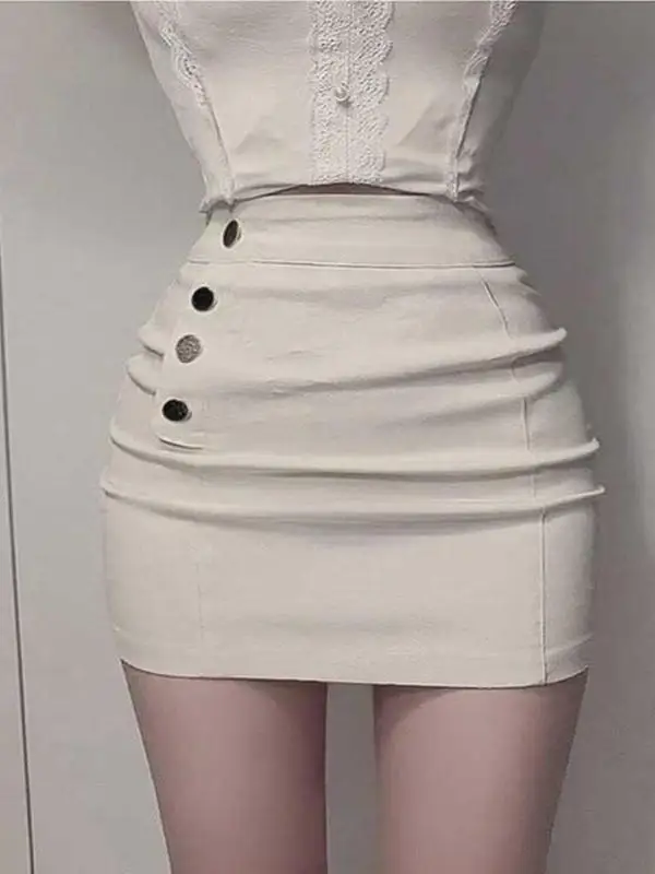Sexy High Waist Single Button Short Skirt Women's Slim Fit  Skirt Comfortable Cotton Material American Hot Girl Style