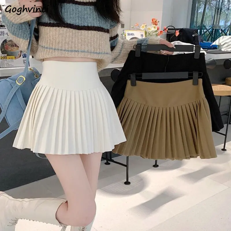 Mini saias plissadas para mulheres vintage grosso cintura alta ins doce elegante casual estilo preppy sólido all-match moda 2022 inverno