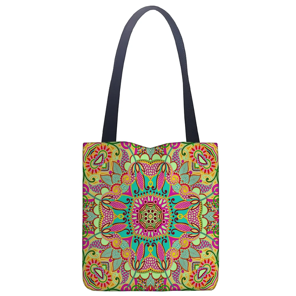 Boho Mandala Tote Bag Mexican Ethnic Traditional Pattern Cotton Cloth Shoulder Shopper Bags For Women Handbag Eco Shopping Bag