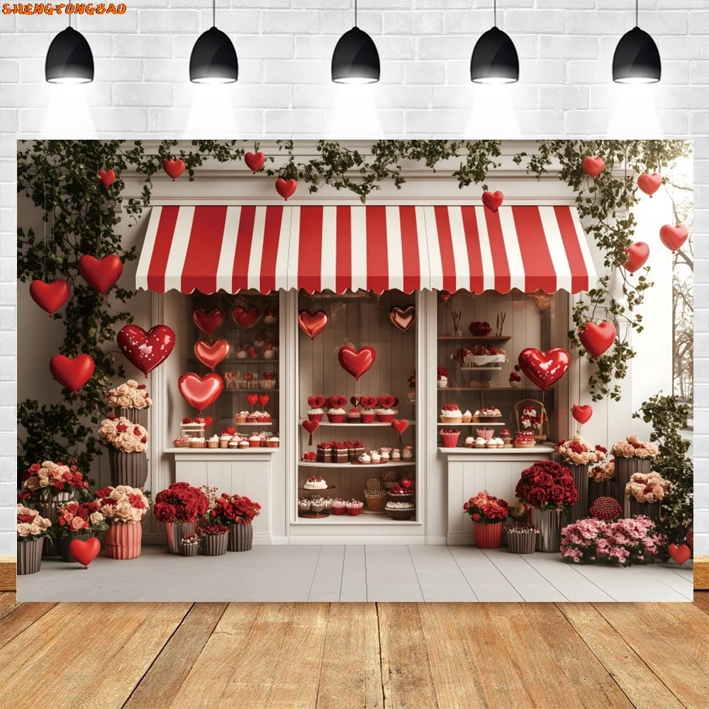 발렌타인 데이 로맨틱 캐빈 사진 배경, 장미 꽃 디저트 샵, 결혼식 생일 파티 장식, 사진 배경