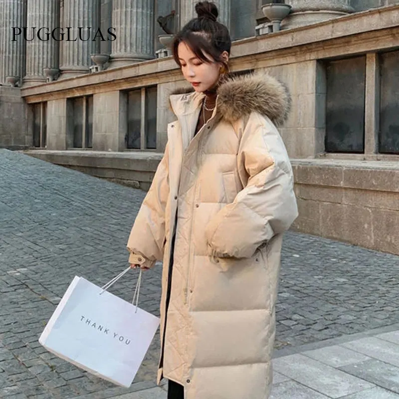 Women's Winter Hooded Down Padded Jacket Mid-length Korean White Loose Bread Jacket Thick Padded Jacket Tide Parker Overcoat