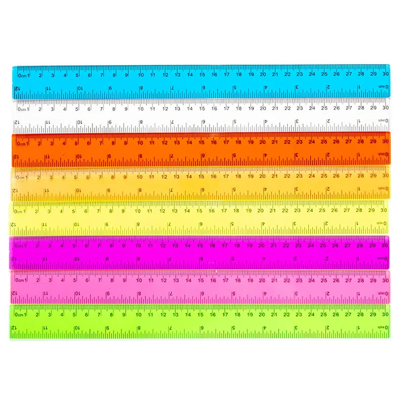 Advertising ruler, 30CM colored plastic ruler, dual scale ruler, high-definition colored transparent ruler, 4-piece set