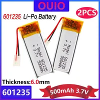 2pcs 3.7V 500mAh Rechargeable Battery 601235 Lithium Polymer Li-Po Ion Batteries For DIY Mp3 GPS PSP Bluetooth Headphone Headset