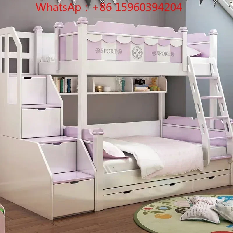 

bed Little Princess Children's bunk rack Solid wood double/Queen size Drawer stair