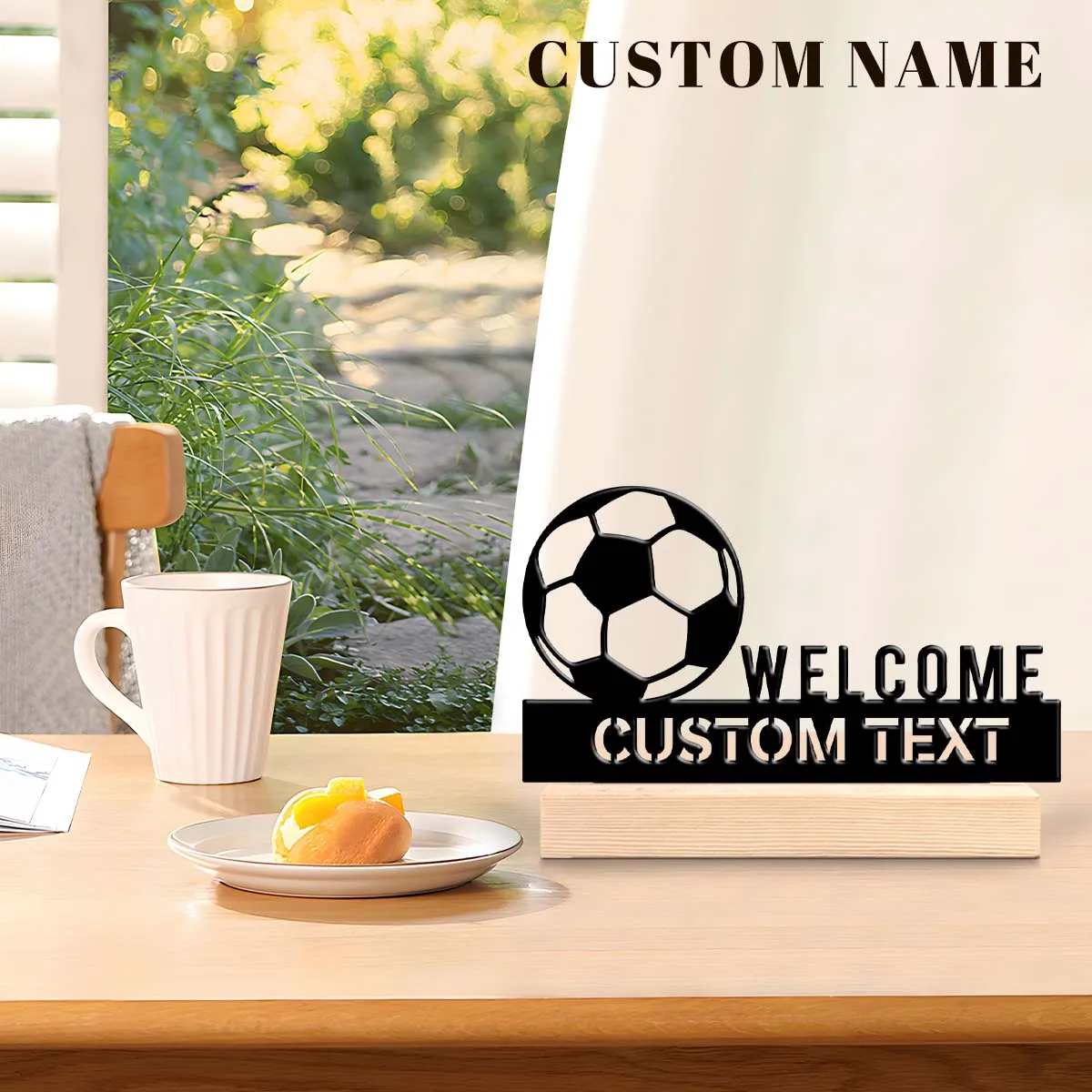 1pc Customized Minimalist Metal Ornaments Customizable Name Equipped with Wooden Base Art Decoration, Desktop Decoration