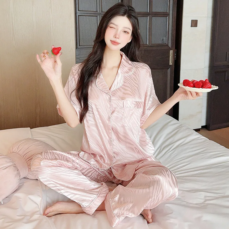 Short-sleeved Suit Light Luxury Underwear High-end Style Love Jacquard Temperament Fashion Ice Silk Pajamas 2026 Women's Summer