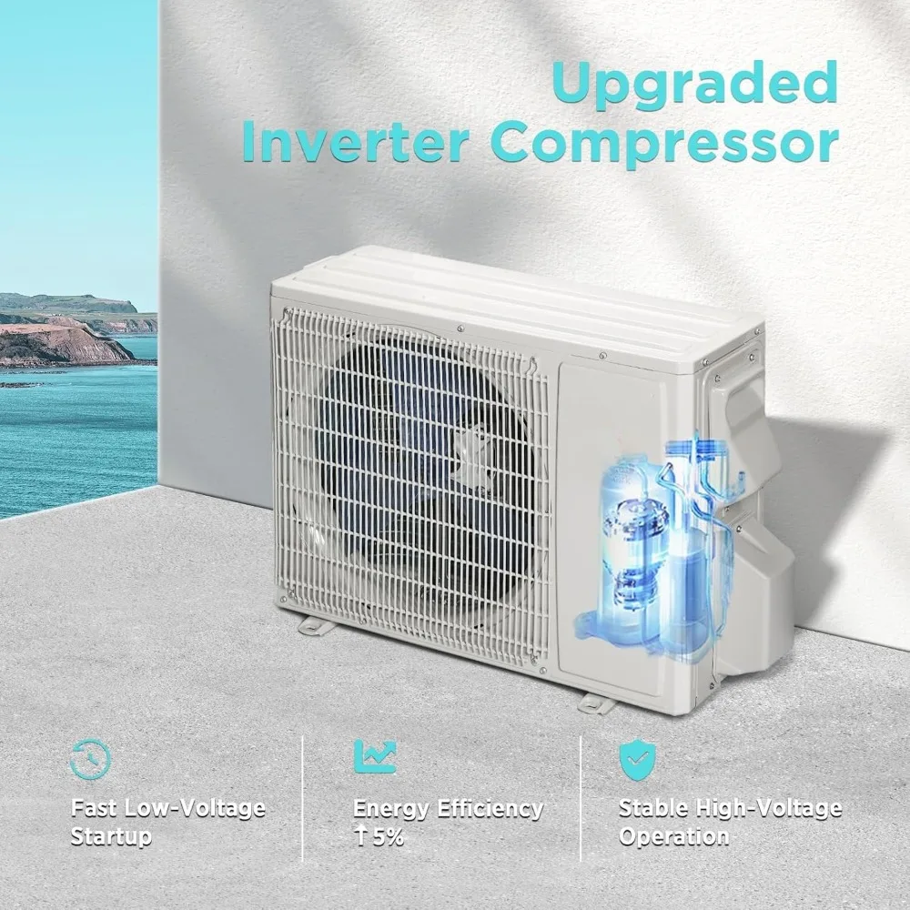 12,000 BTU Ductless Mini Split AC with Heat Pump, Inverter Compressor, 20 SEER2, 115V, R32 Refrigerant, Pre-charged Evaporator