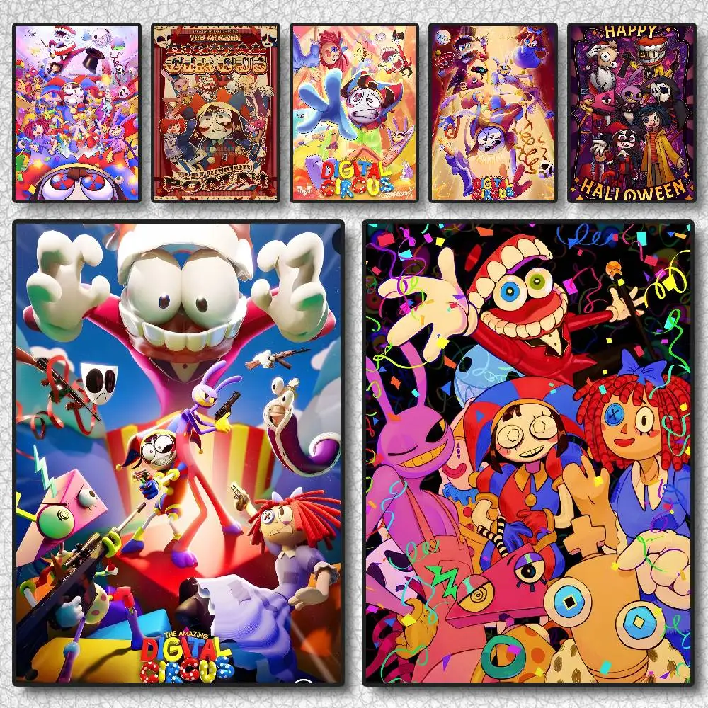 Póster de circo C Digital de dibujos animados, arte autoadhesivo, pegatina impermeable, decoración de pared de habitación, dormitorio, cafetería