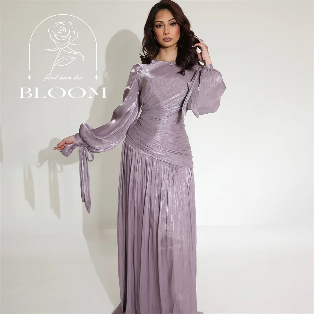 

Прямое платье с длинными рукавами и бантом Bloom по индивидуальному заказу, с круглым вырезом, длиной до пола, с оборками, сверкающее простое вечернее платье высокого качества