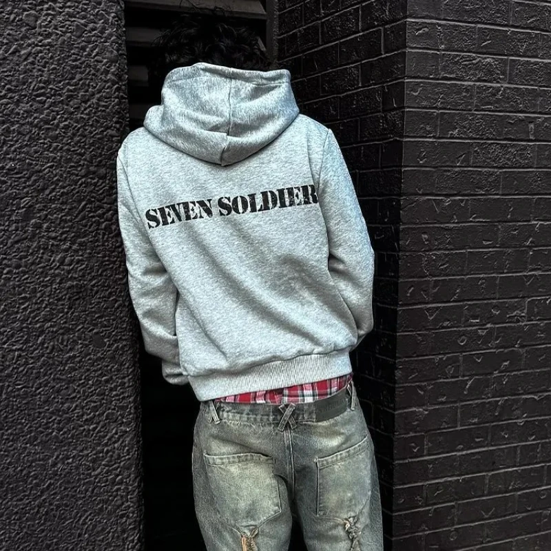 Europeu e americano outono e inverno esportes com capuz pulôver retro impressão fotos homens e mulheres mesmo cinza solto hoodie