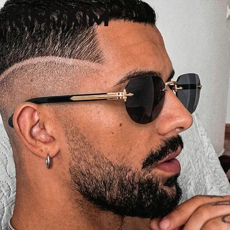 

Square Rimless Punk Sunglasses Men 2026 Luxury Designer Vintage Polygon Metal Sun Glasses Male Fashion Eyewear Pilot Shades