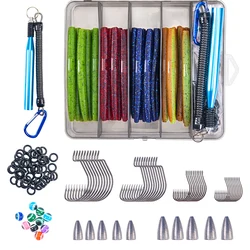 Goture 72-143pcs/lot Soft Lure Kit Soft Fishing Lure 4in 5in With Jig Fishing Hooks with Fishing Tackle Box Wacky Worm Rig Tool