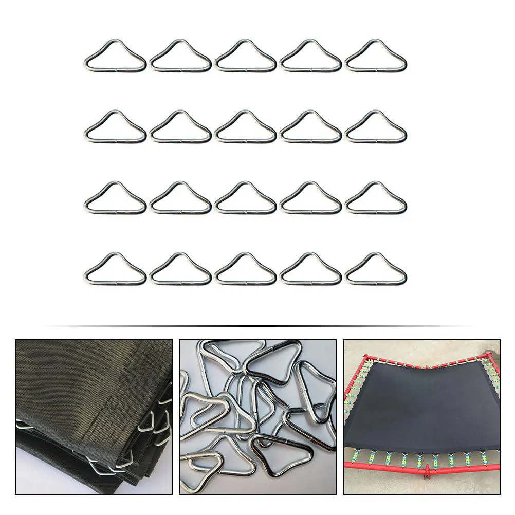 

22pcs Iron Triangle Rings for Trampoline Mesh High Strength Sturdy Structure Outdoor Fitness Metal Buckles Silver Portable