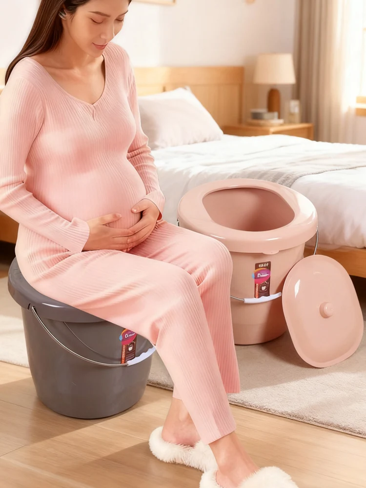 

Портативный унитаз Thiened с крышкой для спальни и дома, для беременных женщин и людей с ограниченными возможностями, с функцией сидячего туалета и ванной