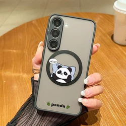 Magnetic For Magsafe Cartoon Panda Case For Samsung Galaxy S24 S25 Edge S23 S26 Ultra S21 FE A15 A35 A55 A56 A54 5G Capa Fundas