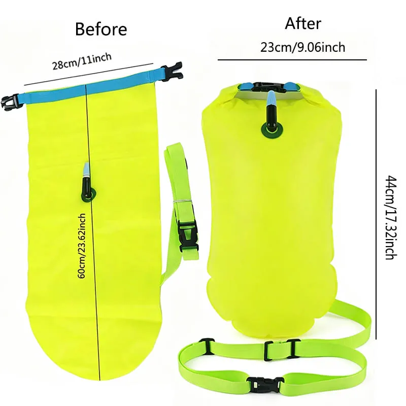 15L Waterproof Inflatable Swim Buoy Dry Bag Air Storage Bags With Waist Strap For Open Water Sport Paddling Boating Rafting Camp