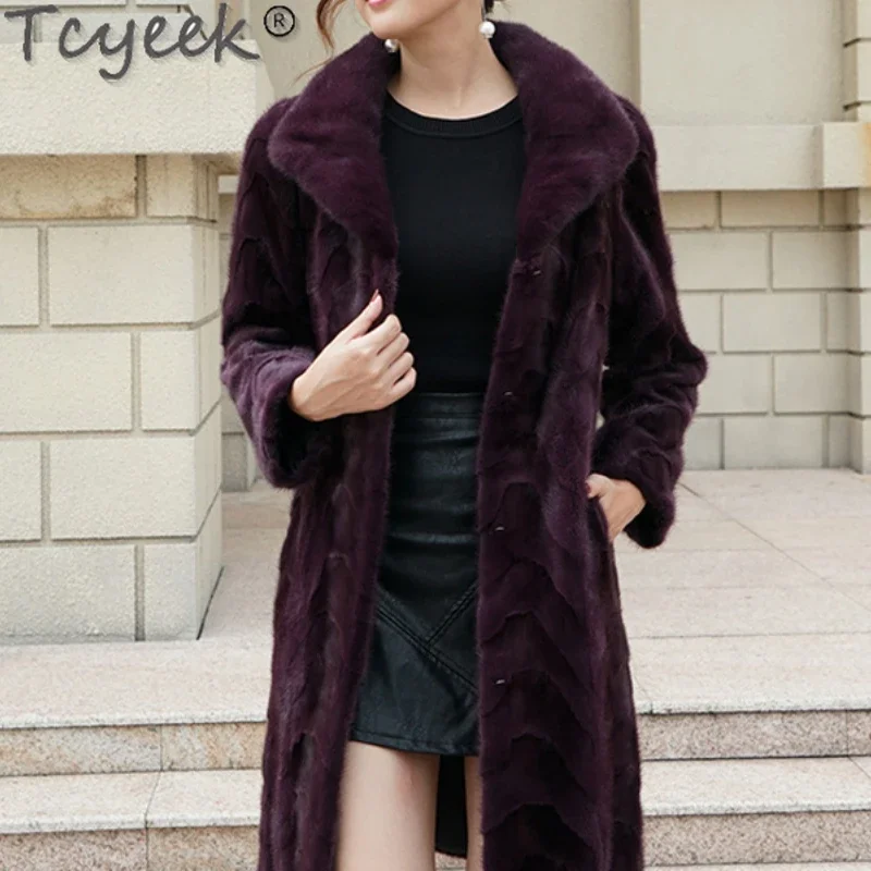 

Tcyeek 21 Winter Mink Fur Coat Women Long Mink Korean Waist Imported Mink Coat Elegant Lady Outwear Casacos De Inverno Feminino