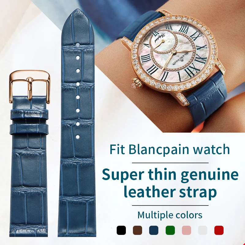 Correa ultrafina de piel de becerro para reloj Blancpain Classic 6126 3650A 3653 para mujer, diseño de perlas vintage con extremo cóncavo y ajuste OEM