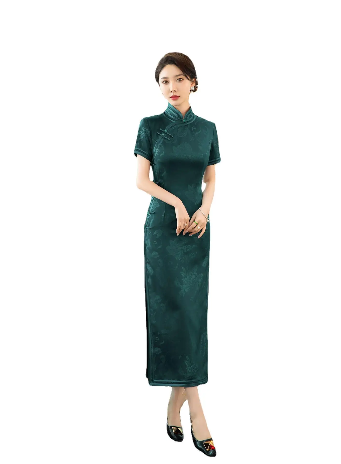 

Cheongsam Lady Engagement Waist-Tight Sexy Evening Party Wedding Tang Suit Slimming Bridal Dress Printed Fashion