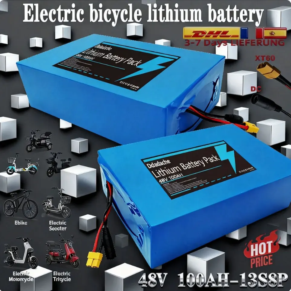 Neuer 48V 40Ah 18650 13S8P Lithium-Akku mit integriertem 50A 2000W Hochleistungs-BMS