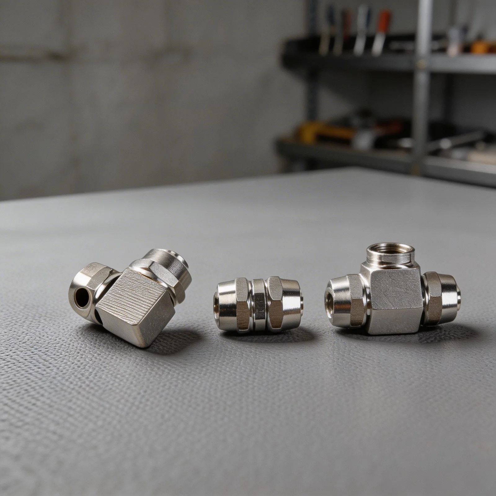 Nickel plated copper pipe connector kit 3pcs includes straight elbow and tee fittings for flexible hose connections