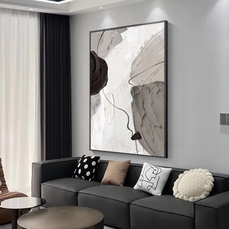 Modern simple black and white abstract decoration living room sofa background wall high-end canvas painting