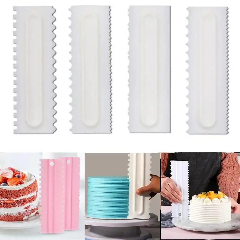 4pcs Cake Decorating Comb Cake Spatula Cream Decoration Pastry Paint Comb Dough Cutter Bakeware Double-Sided Cake Scraper