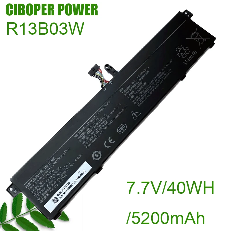 

CP Laptop Battery R13B03W 7.7V/5200mAh/40WH For RedmiBook 13 Series Notebook XMA1903-BB XMA1903-AN