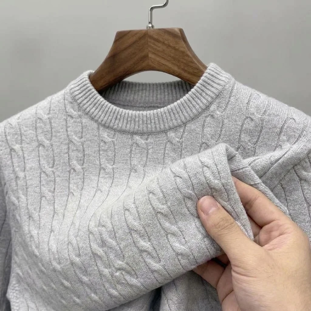 Herbstlicher Herren-Pullover mit Zopfmuster, langärmelig, lässig, Rundhalsausschnitt, weich, warm, gestrickt, für den Winter, Alltag, Streetwear – Detail 13