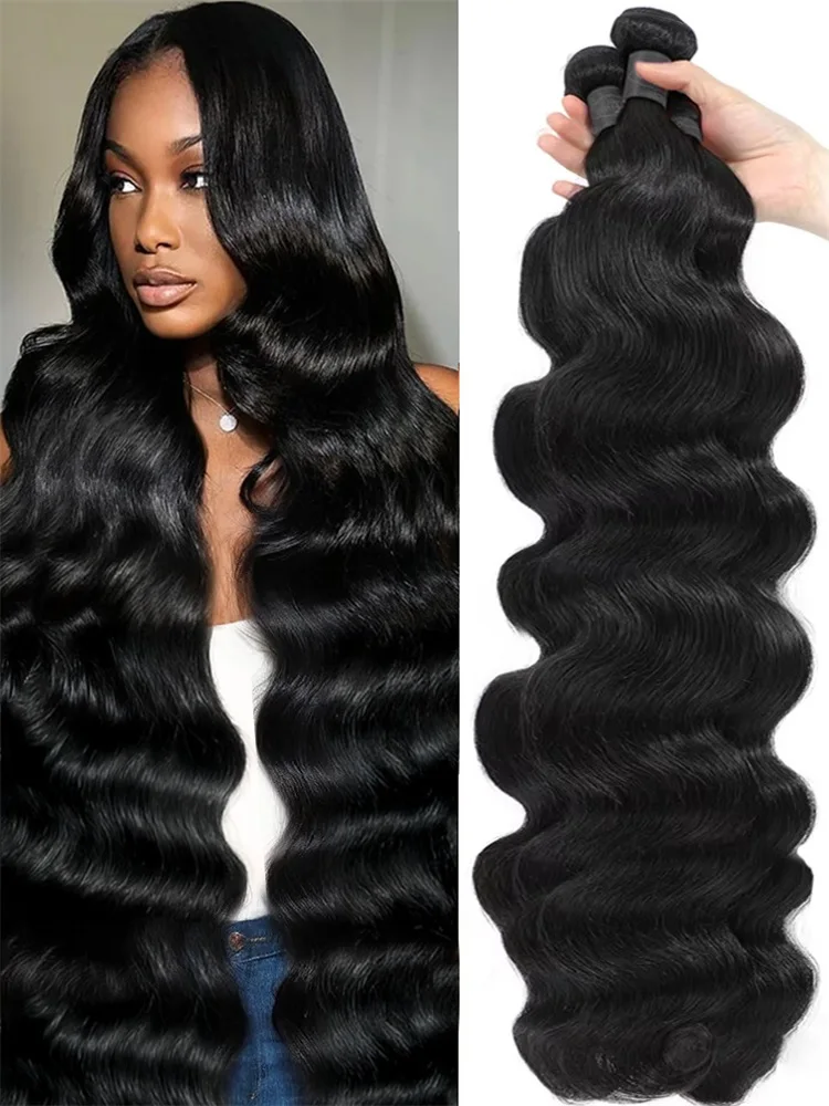 Human Hair Bundles Body Wave 26 28 30 Inch 100% Unprocessed Brazilian Virgin Hair Weave 3 Bundles Real Human Hair Natural Black