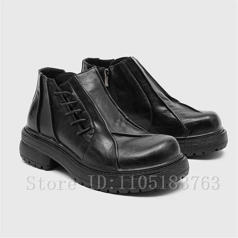 

Men New Design Black Leather Chelsea Boots Round Toe Thick Soled Size Zipper Ankle Boots Classic Business Casual Shoes