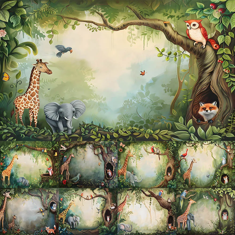 

Jungle Animals Photography Backdrops Photo Background Baby Neborn Birthday Banner Dessert Table Decoration Wall Studio Props