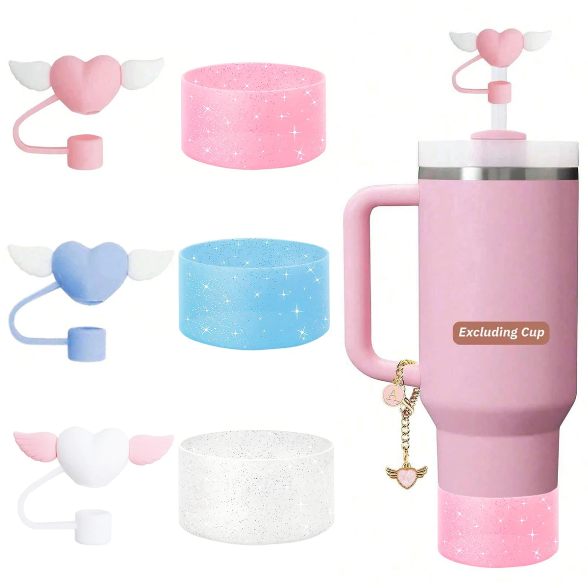 2 Pack Love Wings Silicone Straw Cover Designed for Stanley Cup Accessories 30&40 Oz Tumbler Cups, Reusable Silicone Straws Lids