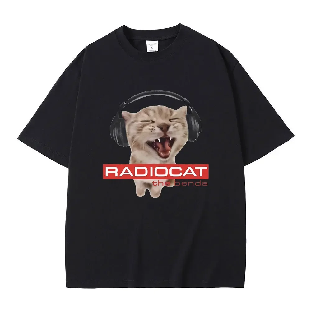 British Rock Band Radiohead Funny Radiocat The Bends Print T-shirt Men Women's 90s Vintage Gothic Oversized Tshirt cotton tees